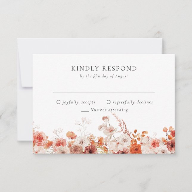 Orange Fall Floral Wedding RSVP Card (Front)