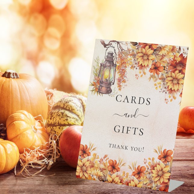 Orange fall flowers cards gifts pedestal sign (Creator Uploaded)