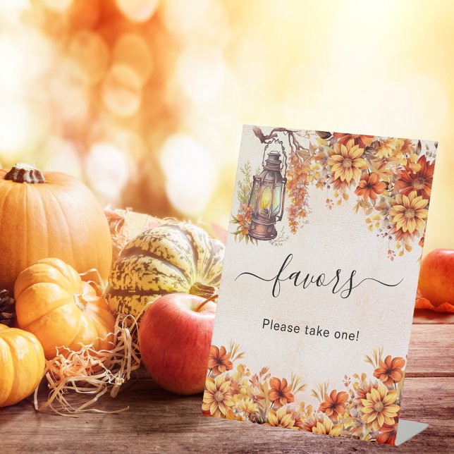 Orange fall flowers party favour pedestal sign (Creator Uploaded)