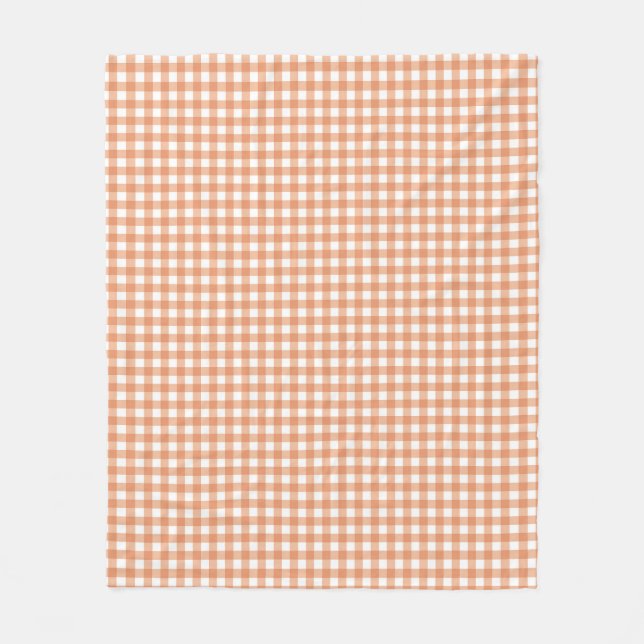 Orange Fall Gingham Grid Stripes Pattern Fleece Blanket (Front)