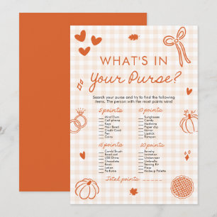Orange Fall Hand Drawn What's In Your Purse Game Invitation
