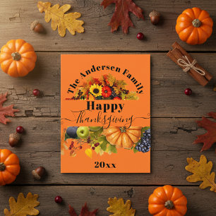 Orange Fall Harvest Family Greeting Thanksgiving Postcard