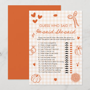 Orange Fall He Said She Said Bride or Groom Game Invitation