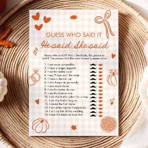 Orange Fall He Said She Said Bride or Groom Game Invitation