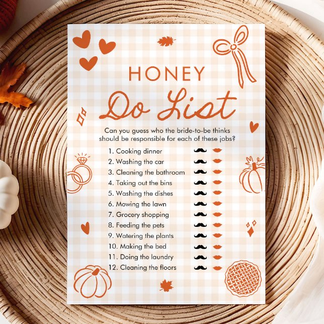 Orange Fall Honey Do List Bridal Shower Game Invitation (Orange Fall Honey Do List Bridal Shower Game)