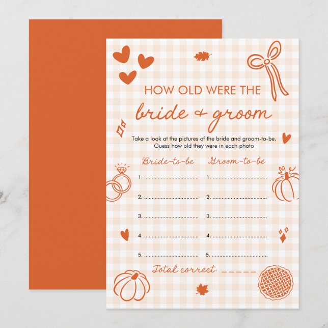 Orange Fall How Old Were The Bride & Groom Game Invitation (Front/Back)