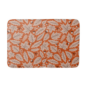 Orange Fall Leaves & Acorns Pattern Bath Mat