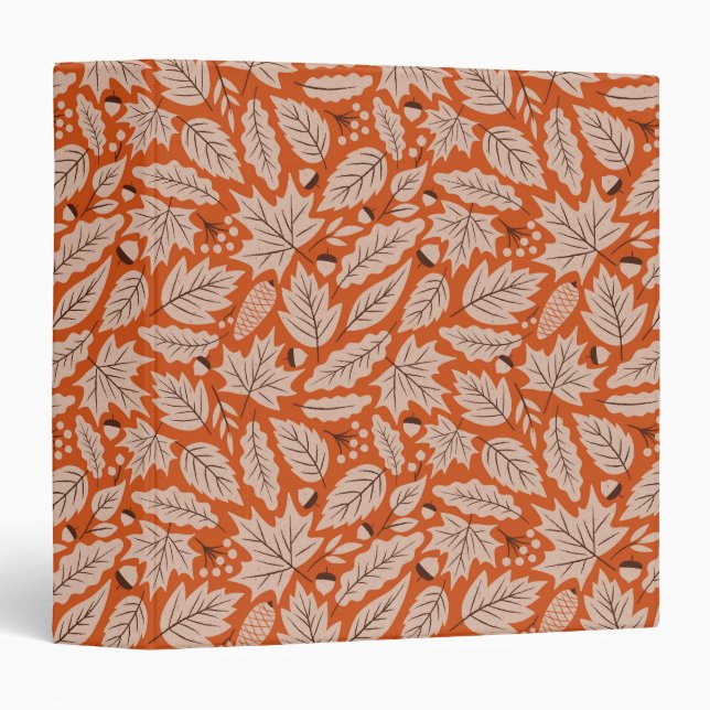 Orange Fall Leaves & Acorns Pattern Binder (Front/Spine)