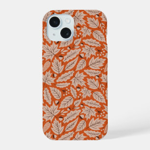 Orange Fall Leaves & Acorns Pattern iPhone 15 Case