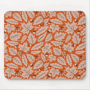 Orange Fall Leaves & Acorns Pattern Mouse Pad