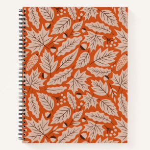 Orange Fall Leaves & Acorns Pattern Notebook
