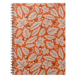 Orange Fall Leaves & Acorns Pattern Notebook