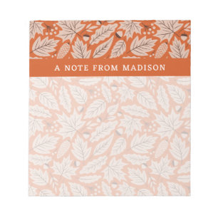 Orange Fall Leaves & Acorns Pattern Notepad