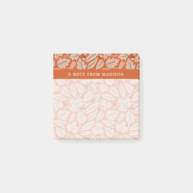 Orange Fall Leaves & Acorns Pattern Post-it Notes (Front)