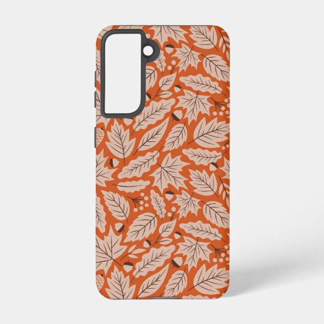 Orange Fall Leaves & Acorns Pattern Samsung Galaxy S21 Case (Back)