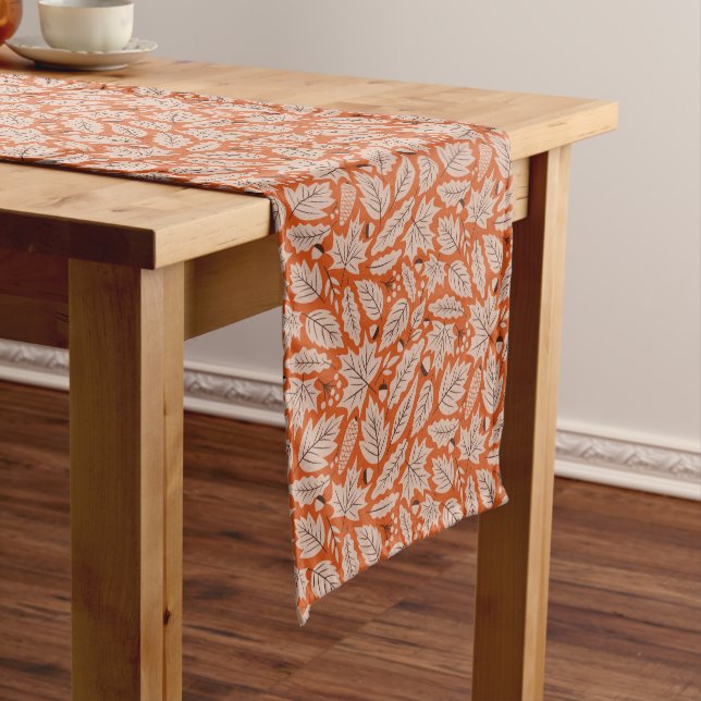 Orange Fall Leaves & Acorns Pattern Short Table Runner (In Situ)