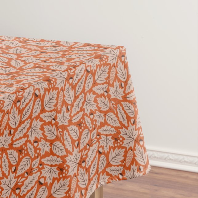 Orange Fall Leaves & Acorns Pattern Tablecloth (In Situ)
