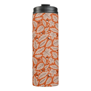 Orange Fall Leaves & Acorns Pattern Thermal Tumbler