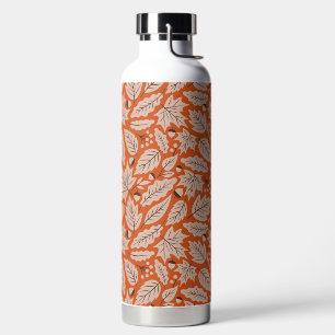 Orange Fall Leaves & Acorns Pattern Water Bottle