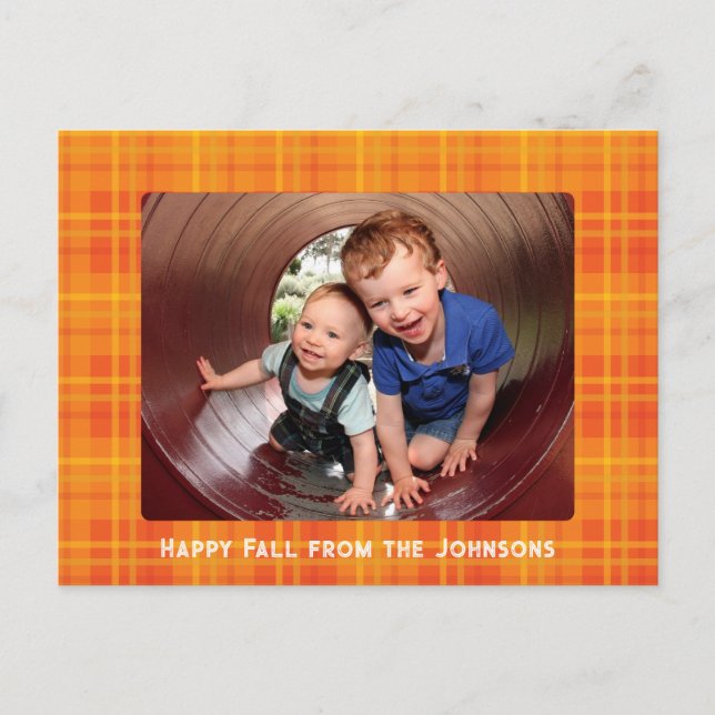 Orange Fall Plaid Photo  Postcard (Front)