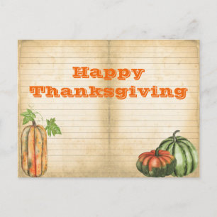 Orange Fall Pumpkin Harvest Thanksgiving Greeting  Postcard