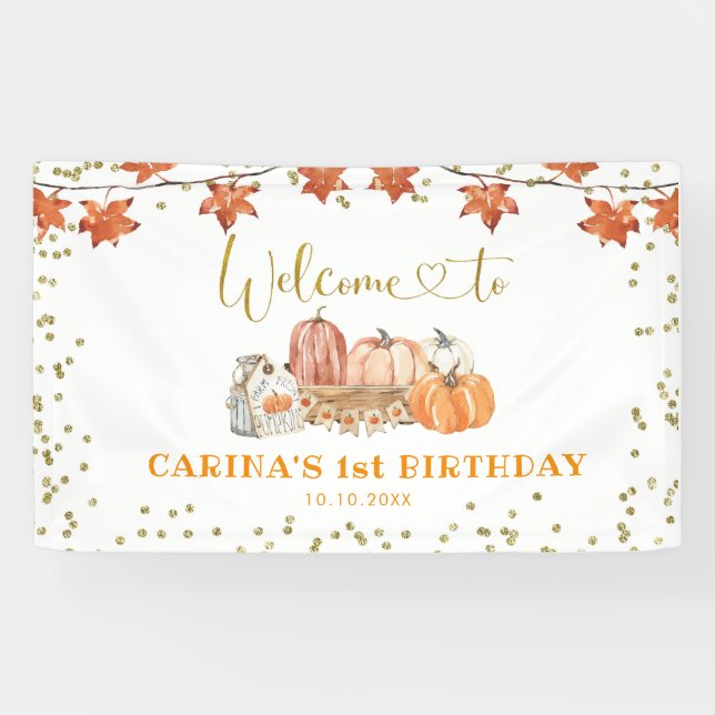 Orange Fall Pumpkin Patch Birthday Large Banner (Horizontal)