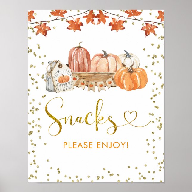 Orange Fall Pumpkin Patch Birthday Snacks Sign (Front)