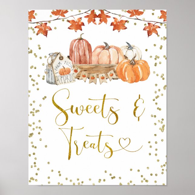 Orange Fall Pumpkin Patch Birthday Sweets & Treats Poster (Front)