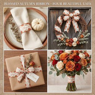 Orange fall watercolor floral satin ribbon