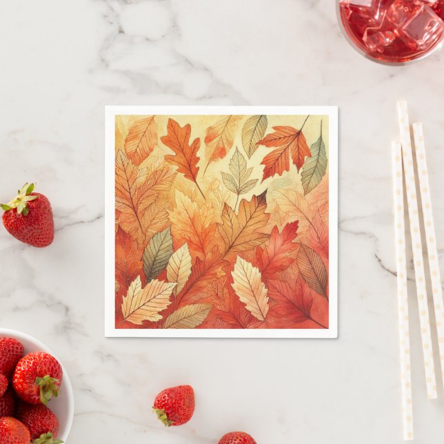 Orange Fall Watercolor Leaves Decoupage Napkins (Insitu)