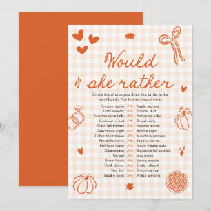 Orange Fall Would She Rather Bridal Shower Game Invitation