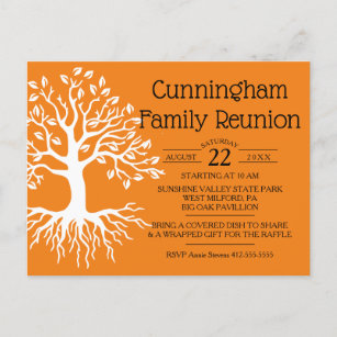 Orange Family Reunion Family Tree Silhouette Invitation Postcard