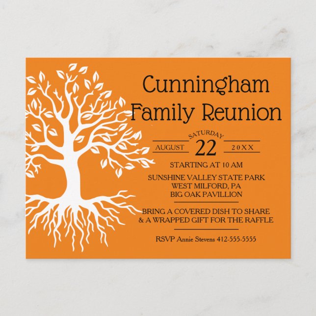 Orange Family Reunion Family Tree Silhouette Invitation Postcard (Front)