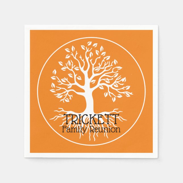 Orange Family Reunion Family Tree Silhouette Napkin (Front)