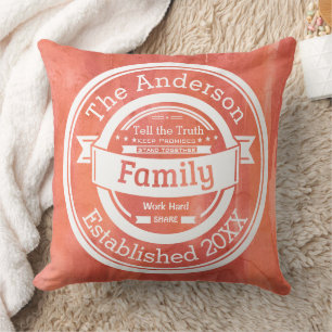 Orange Family Rules Name Year Established Throw Pillow