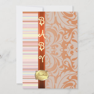 Orange Fanciful Pinstripe Baby Shower Invitation