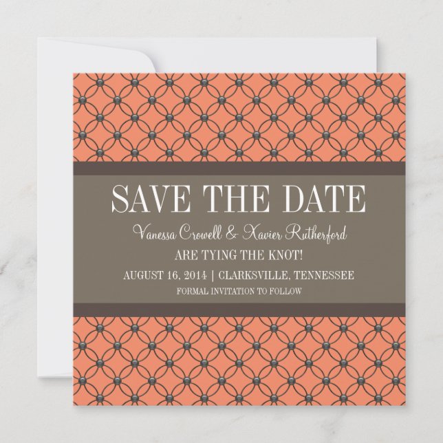Orange Fancy Lattice Save the Date Invite (Front)
