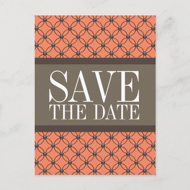 Orange Fancy Lattice Save the Date Postcard (Front)