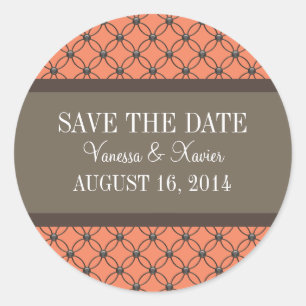 Orange Fancy Lattice Save the Date Stickers