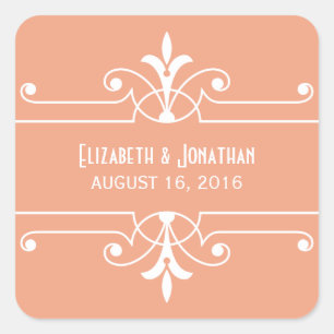 Orange Fancy Ornamental Wedding Stickers