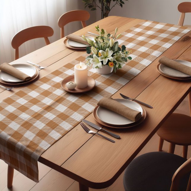 Orange Farmhouse Buffalo Plaid Short Table Runner (Creator Uploaded)