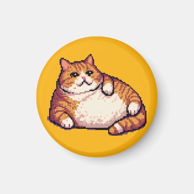 Orange fat cat meme pixel art magnet (Front)