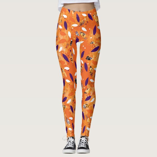 Orange Feather Halloween Leggings (Front)