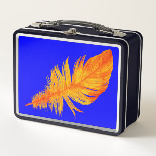 Orange Feather Metal Lunch Box