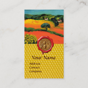 ORANGE FIELDS, HONEY BEE RED WAX SEAL ,BEEKEEPER BUSINESS CARD