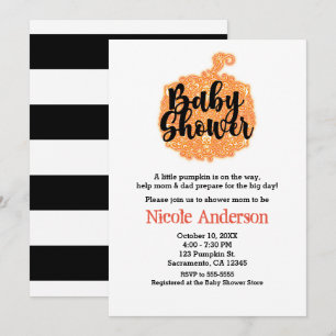 Orange Filigree Pumpkin Elegant Fall Baby Shower Invitation