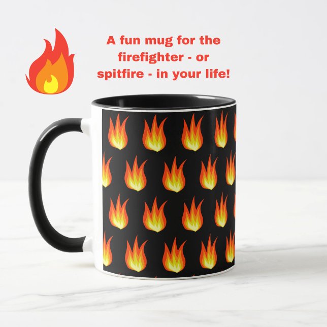 Orange Fire Flames Pattern on Black Colourful Mug (Fire and flames for the hot tamale, hot partner, or firefighter in your life! )