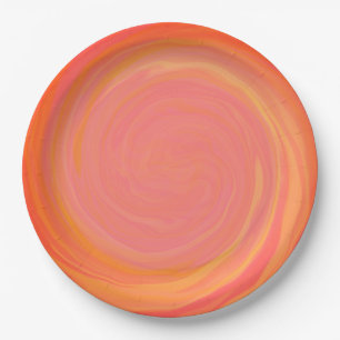Orange Fire Marbling Paper Plate