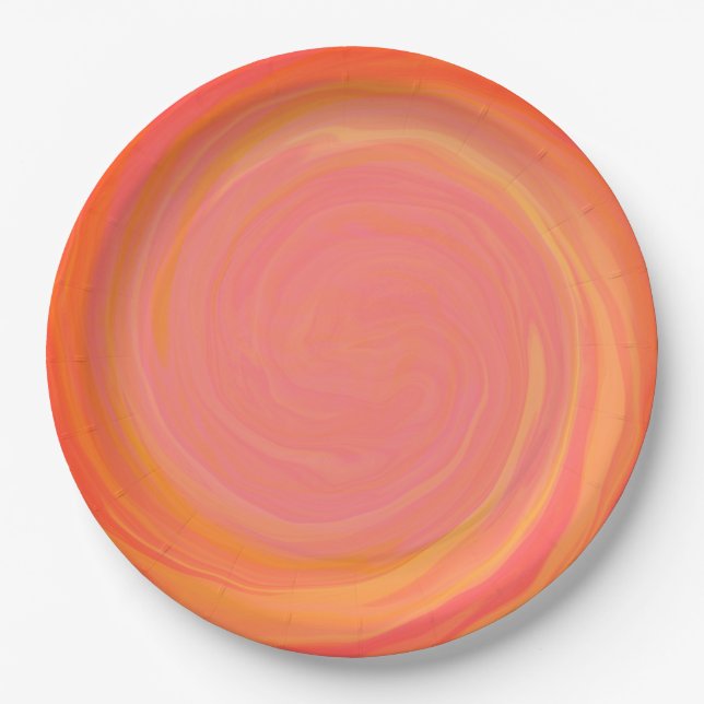 Orange Fire Marbling Paper Plate (Front)