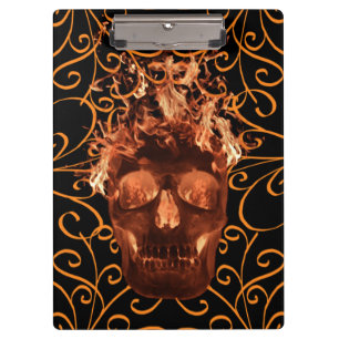 Orange Fire Skull Clipboard